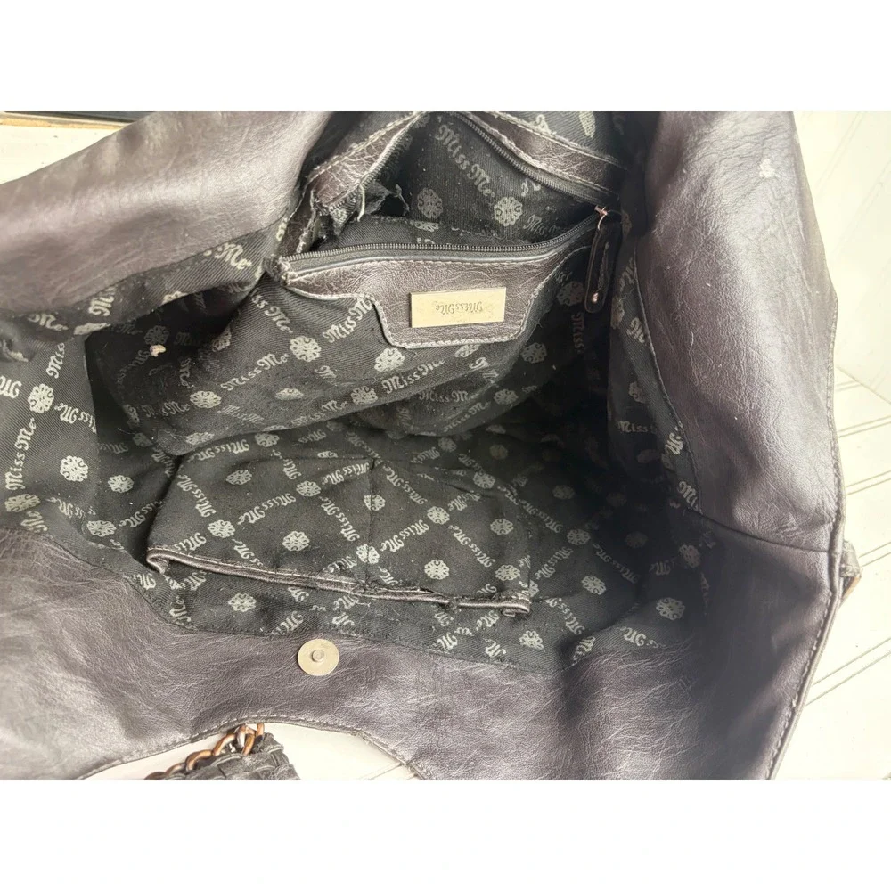 Miss Me Vintage Y2K Black Leather Sequin Cross Wing Studded Western Hobo Bag
